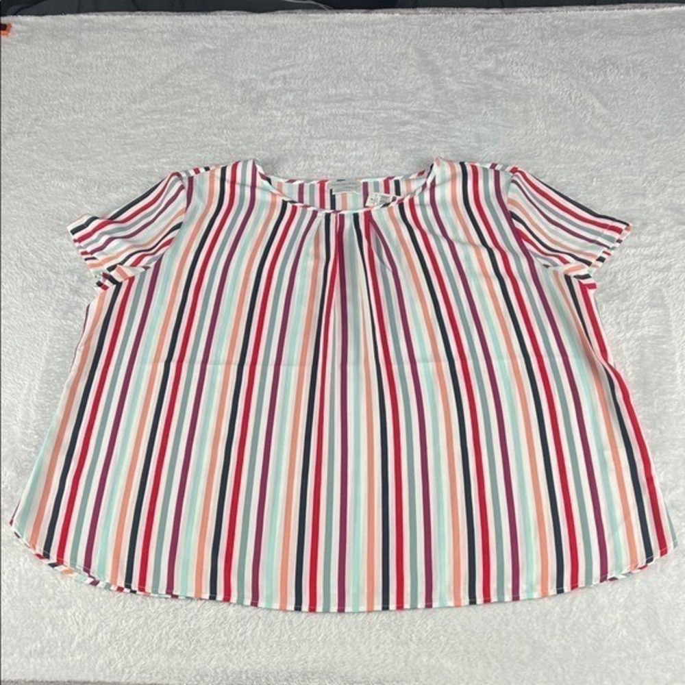 Van Heusen Blouse Womens XXL Multi-Color NEW Striped Short Sleeve Pleated Top